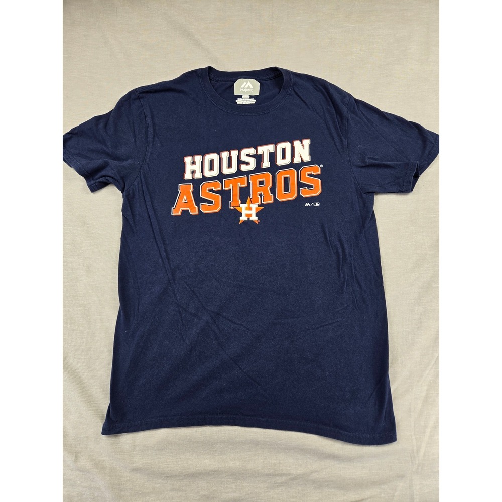 Majestic Houston Astros MLB Navy Blue Graphic T-Shirt Mens Medium 2486